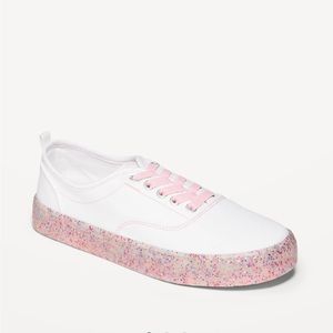 Elastic-Lace Canvas Glitter-Jelly Sneakers for Girls